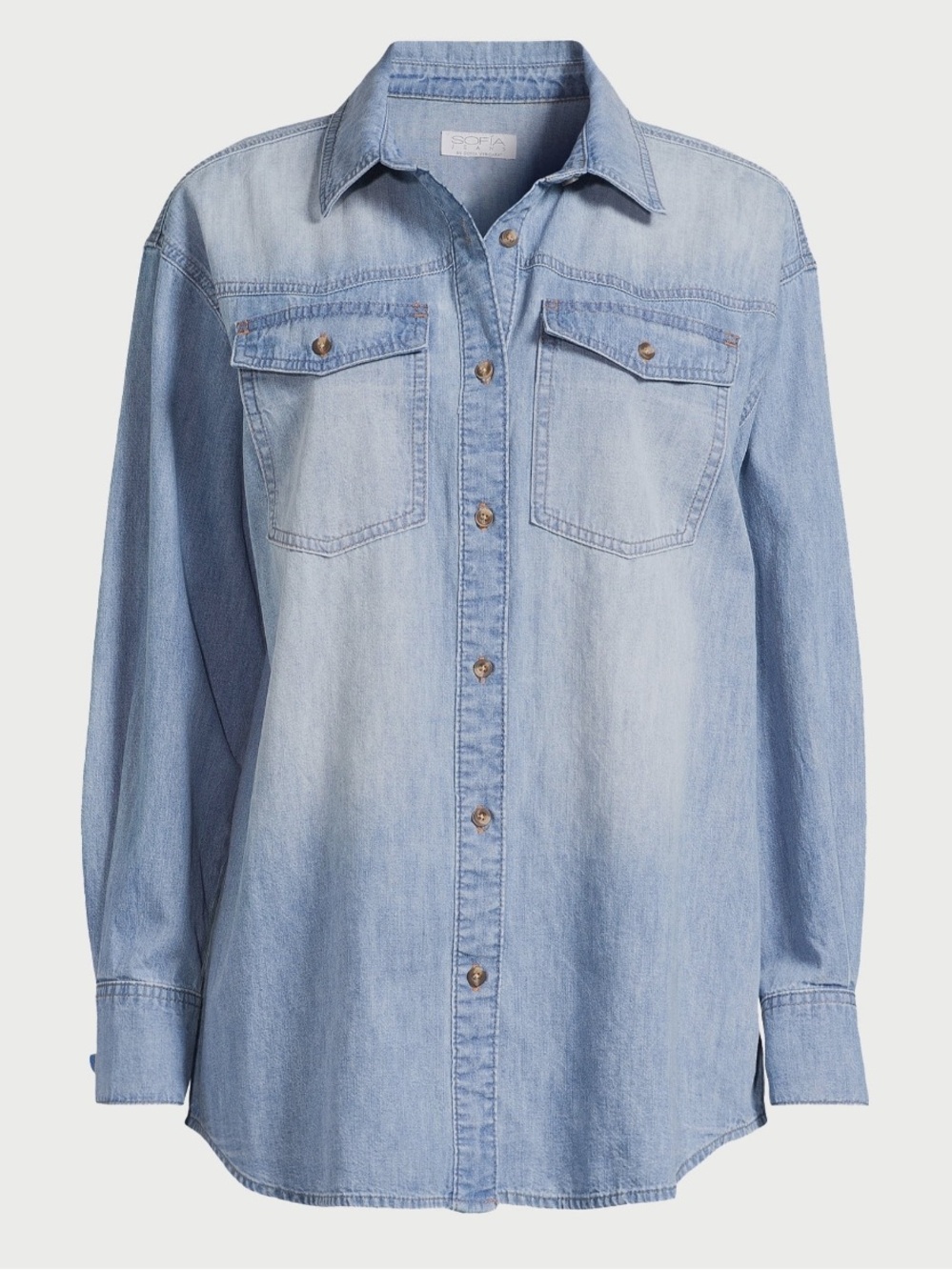 Sofia by Sofia Vergara Women's Sofia Oversized Boyfriend Shirt with Long Sleeves